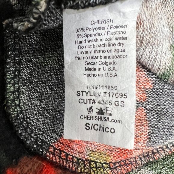 Cherish Womens Crew Neck Long Sleeve Tunic Sweater Black/Multi Floral S Pockets - Picture 9 of 9